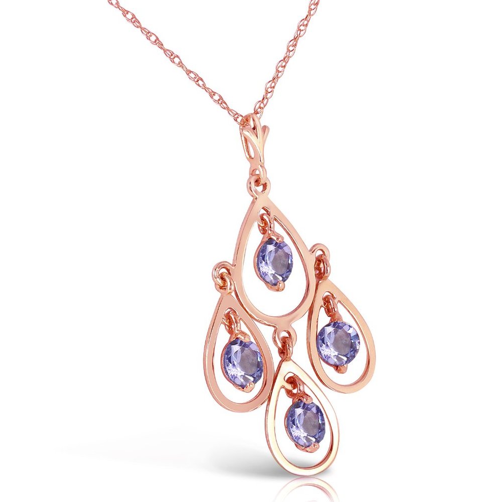 14K. SOLID GOLD NECKLACE WITH NATURAL TANZANITES - Picture 3 of 7